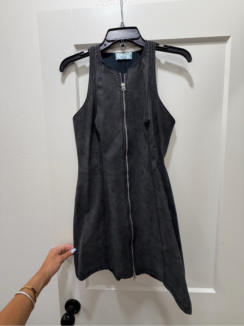 REVICE Black Sleeveless Zip-Front A-Line Dress